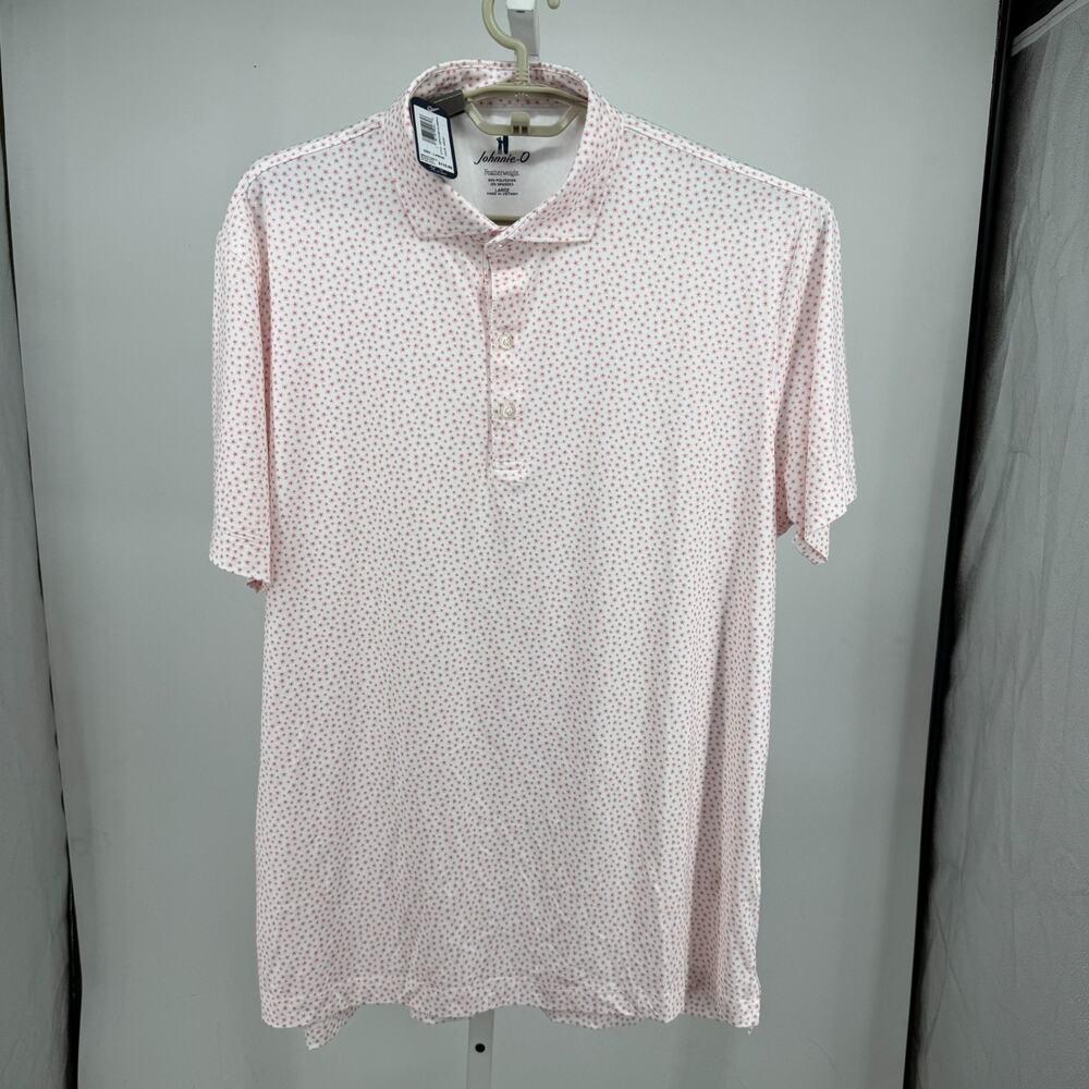 Johnnie-O Plumeria Polo Shirt Mens L Azalea Pink Featherweight Printed Golf NWT